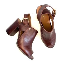 TOMMY HILFIGER | Brown Leather Ankle Strap Heels